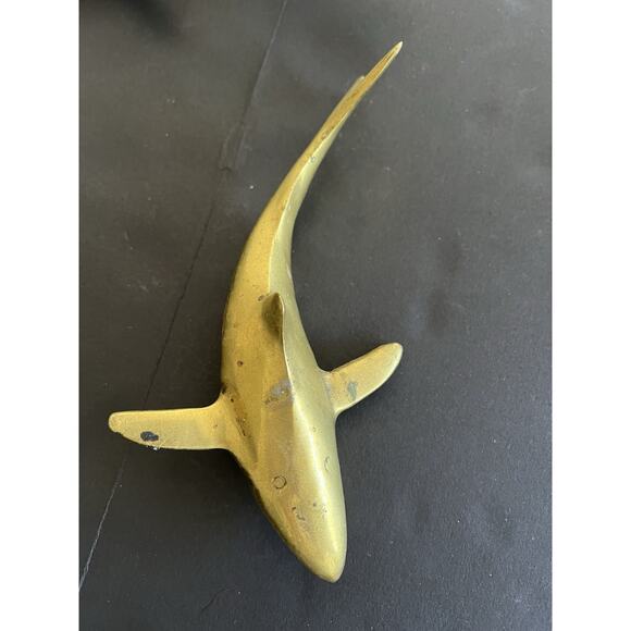 Vtg Mid Century Solid Brass Set 2 Sharks Paperweight Nautical Coastal Approx 8” - Picture 6 of 14